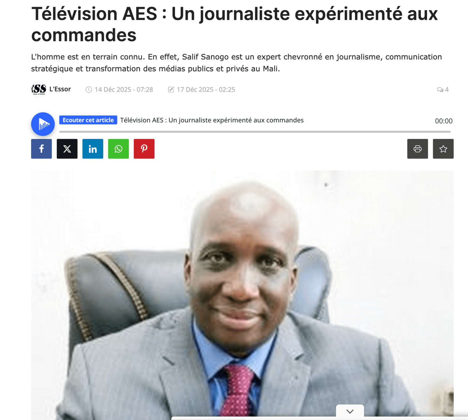 Télévision AES : Un journaliste expérimenté aux commandes